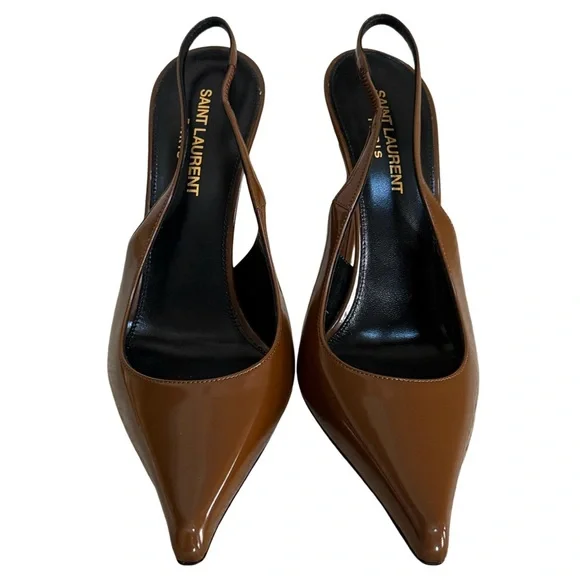 Authentic Saint Laurent Vendome Brown Patent Leather Slingback Heels! COA! - Picture 8 of 16